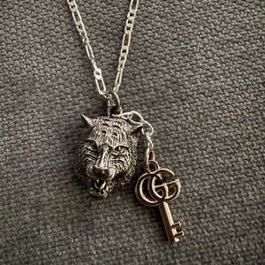 Silver Wildcat Pendant with GG Key Charm